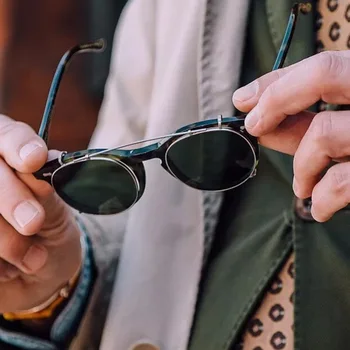 Maden Arnel Vintage Слънчеви Очила В Рамки Мъжки Ami Kaji Подвижни Слънчеви Очила С Кръгла Оптични Рамки За Очила, Прозрачни Лещи