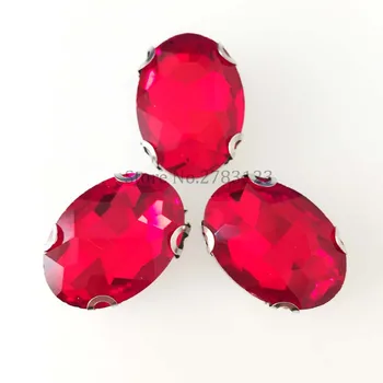 Безплатна доставка високо качество Стъкло червен Кристал с овална форма шият кристали с D нокът, направи си САМ, Облекло и Аксесоари