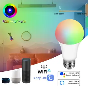 CoRui WiFi Умна лампа RGBCW 12/15/18 W E27 RGB + WW + CW Промяна на цвета на Гласово Управление на Схемата Cozylife Подкрепа Алекса Google Home