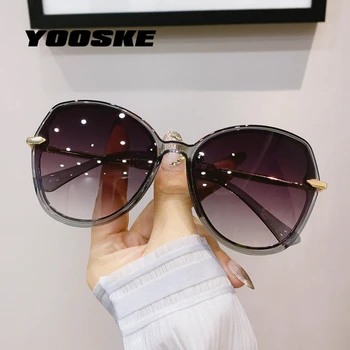 YOOSKE 2022 Кръгли Слънчеви Очила Дамски Луксозни Маркови Дизайнерски Vintage Слънчеви Очила Дамски Черен Кафяв Големи Очила с UV400