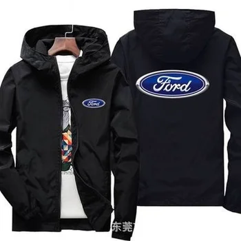 Ford Лого С Качулка Нова Демисезонная Мъжки Тънка Ежедневни Яке Ветрозащитное Палто С дълги Ръкави с Цип Топ 5 Цвята
