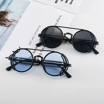 Класически Слънчеви Очила са в готически стил в стил steampunk, Луксозни Маркови Дизайнерски Висококачествени Мъжки и Дамски ретро Кръгли Слънчеви Очила в метални Рамки UV400