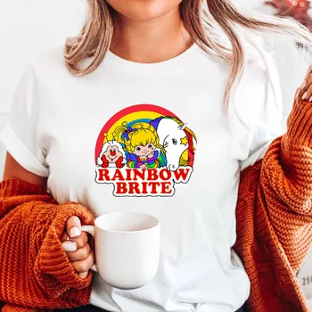 Реколта тениска Rainbow Brite 80s, женска Тениска в ретро стил, Класическа Тениска с Анимационни Герои, Дамски Памучен Тениска с кръгло деколте, Тениски Harajuku, Големи Размери