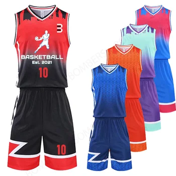 Баскетболно форма на Спортни шорти стрелба с дрехи без ръкави Униформи Дишаща Младежки Комплект Баскетбол Мъже Баскетбол