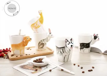 Сладък Котка Керамика на Различни животни, 3D керамична чаша котка куче Пингвин кон гигант делфин Кафеена Чаша С Капак, Голям Капацитет на домашни Любимци