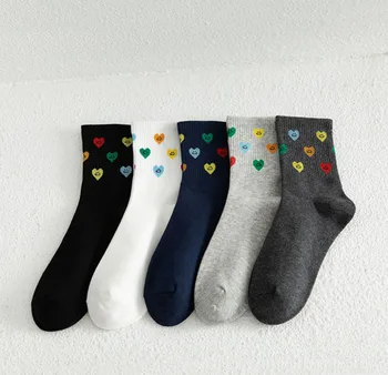 Пролетно-есенни дамски чорапи Kawaii Любовта, красиви цветни чорапи със средна дължина, Есенни Дишащи Памучни чорапи 5 цвята