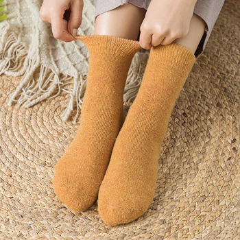 Супер Дебели Женски Вълнени чорапи, Хавлиени чорапи със Средна дължина, Зимни Кадифе Дебели Топли Хавлиени чорапи