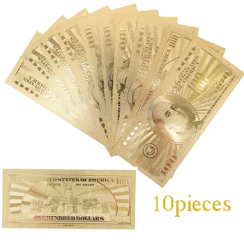 10 бр./лот Възпоменателни Златни банкноти от 100 Долара Парична банкнота Фалшиви банкноти Монети Медал от 24-каратово Съединените Щати на Америка