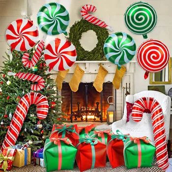 Весела Коледа Подарък Кутия Балони Бонбони Тръстика Топка От Бонбони Вятърна Мелница Алуминиево Фолио От Титан Коледна Декорация За Дома Коледен Балон