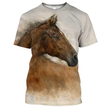 Тениска с изображение на кон За жените, ежедневно Мъжка Тениска с Кръгло деколте и Къс Ръкав, Пуловер Оверсайз, тениски, дрехи За коне, Camisa