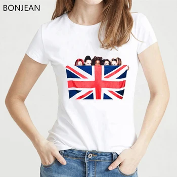 Тениска с изображение на Spice Girls с Британския флаг, Дамски Дрехи, Дрехи в корейски стил, Тениска Дамска Бяла Тениска, дамски Градинска Облекло