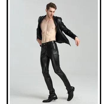 нови есенни стегнати кожени панталони 2022 година за мъже локомотив с кадифени панталони от изкуствена кожа