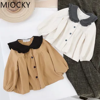 2020 детски дрехи за корейски момичета с контрастни детски яка от памук и коноп, нова пролетна детска риза, детска тениска D1417