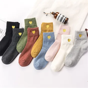 Чорапи за жени есен-зима на топло къси чорапи с бродерия във формата на сърце harajuku дамски ежедневни дамски чорапи забавни сокс mujuer meias