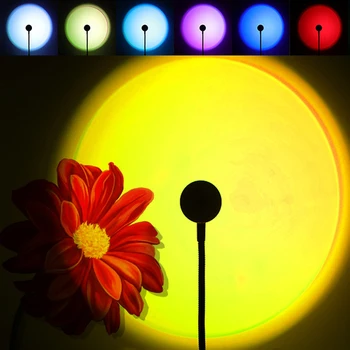 Залез USB Лампа Rainbow 7 Цвята Проектор Атмосфера лека нощ Фотография Осветление на Фона на Светлините на Домашния Стенен Декор Светлини