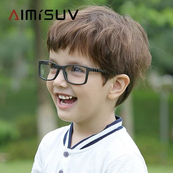 AIMISUV Квадратна Детски Рамки За Очила Модерен Силиконов Гъвкави Оптични Рамки За Очила Детска 2023 За Момчета И Момичета Прозрачни Очила с UV400