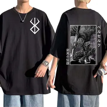 Тениска с изображение на Берсерка от Японската Аниме, Мъжки Памучен тениска с Къс ръкав и Кръгло деколте, Тениски Swordsman Gatsu, Върхове Оверсайз