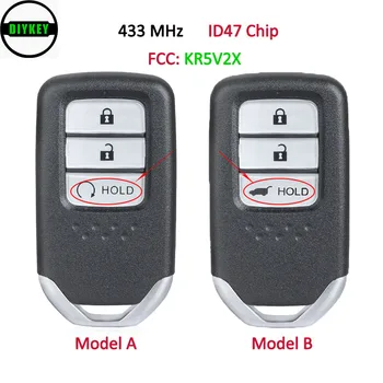 DIYKEY KR5V2X 3 Бутона Smart Ключодържател Дистанционно Управление, Ключ 433 Mhz ID47Chip Подходящ За Honda CRV 2017 2018 Без ключ Автомобилни Аксесоари