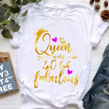 Дамски тениски, Розова тениска с Короната на Любовта, на Тази кралица прави 40 зашеметяващ графичен принтом, женска Тениска с подарък за Рожден Ден, дамски блузи