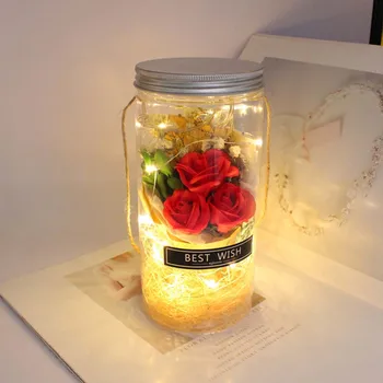 Ароматерапия Вечната Роза с Led Изкуствено Цвете в Пластмасови Бутилки Сватба на Деня на Свети Валентин Подарък за Деня на Майката