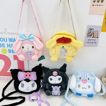 Sanrio скъпа мультяшная чанта-месинджър с изображение на сърце за момичета, Плюшен чанта на едно рамо, преносим нула портфейл, Подарък За момичета, Плюшено Раница, чанта за съхранение