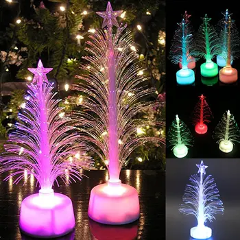 Цвят на Оптични влакна led Мини Коледно Дърво със светлини с Горната Звезда, Коледни Украси, работещи на Батерии от 2021, нова година 2021, J2Y