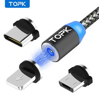 TOPK AM17 Led Магнитен кабел USB/Micro USB / Type-C За iPhone X Xs Max Магнитно Зарядно Устройство за Samsung Xiaomi Pocophone USB C