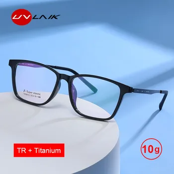 UVLAIK Чист Титан Рамки За Очила За Мъже Квадратен TR90 Анти Синя Светлина Очила За Жени Персонализирате Късогледство Рецепта за Лещи За Очила