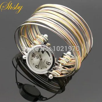 shsby нов 2014 Гривна Модерен Часовник 3 тона Кварцов дамски рокли часовници гривна на часовника От Неръждаема Стомана, Часовници, търговия на едро,