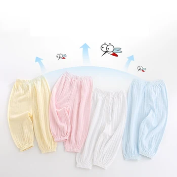Памучни бебешки Панталони със защита от комари за бебета, Зреещи, Тънки Обикновена Меки Детски Панталони За момичета и Момчета, летни детски Панталони за 0-3 години