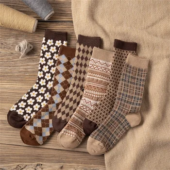 Зимни Нови Модни Сладки Вълнени Чорапи в Клетка с цветен Модел, Топли Ежедневни Чорапи в Национален стил За Момичета, Дамски Чорапи За Старшеклассниц