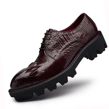 Sipriks/модел обувки с Дебела Гумена Подметка, мъжки обувки на Асансьора От Естествена Кожа, Червено-кафяв мъжки Обувки-дерби, Увеличаване на растежа до 44