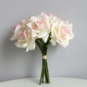 Моделиране На 5 Глави С Извити Ръбове Букет От Рози Истински Сензорни Цветя Изкуствени Декоративни Цветя, Сватбени Ръчно Изработени Фалшиви Букет
