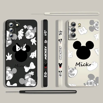 Disney Minnie Мики Сладък Калъф За Samsung Galaxy S22 S21 S20 S10 Note 20 10 Ultra Plus Pro FE Lite С Течна Лявата Въже Калъф За Телефон Funda