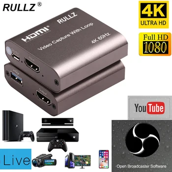 4K 60hz Контур HDMI Карта Улавяне на Placa de Табела За Запис на Видео отразяване на живо на USB 2,0 3,0 1080p Хищник за PS4 Игри, DVD Камери