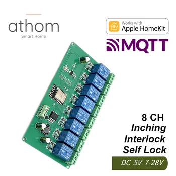 ATHOM Homekit и MQTT 8CH 10A WiFi Релеен модул с плавно превключване самостоятелно блокиране на входа за Управление на Порта за достъп DC 5 В 12, В 7-28 В