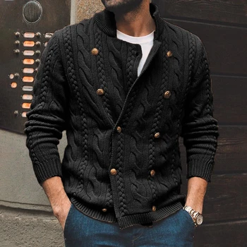 Мъжки пуловер Rainbowtouches, Просто Обикновен Модерен Пуловер с Копчета, Популярен Уличен Вязаный Есенно-зимен мъжки Пуловер