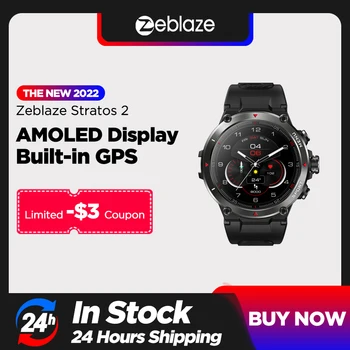 ZEBLAZE-Умен Часовник STRATOS 2 с GPS 24-часов AMOLED-дисплей, Монитор на работоспособността, Батерия от 5 АТМ, Новост 2022 г.