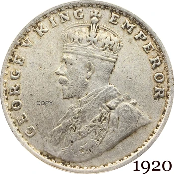 Източна Индия Британската 1920 1 Една Рупия Джордж V, КРАЛ, ИМПЕРАТОР Мельхиоровая сребърна Копие на монети, Обърната Наляво, Копие от Коронованной главата C