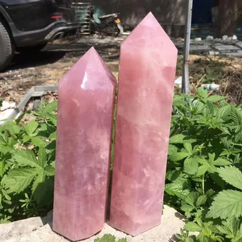 Натурален розов кристал в розов кварц обелиск пръчка точка изцеление 20 см