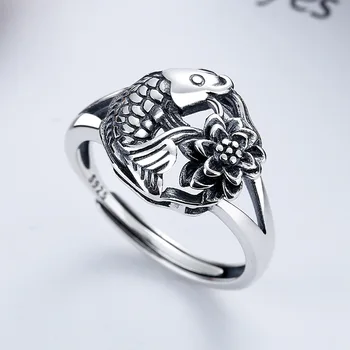 S925 сребро Дамски пръстени оригинален ретро богатство, мъжки тенденция, регулируем пара, A41 женски аутентичное пръстен s925 Бижута