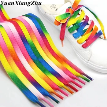 1 Чифт цветни дантела, дъгата наклон, два цвята, подходяща за всички видове спортни обувки, Ежедневни бели обувки дантела, холщовые ремък