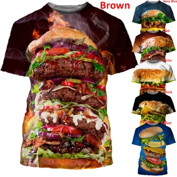 Мъжки и дамски Модни 3D Тениска с Принтом Хранене, Хамбургер и пържени Картофи, Свободна Тениска, Ежедневни Пуловери XS-5XL