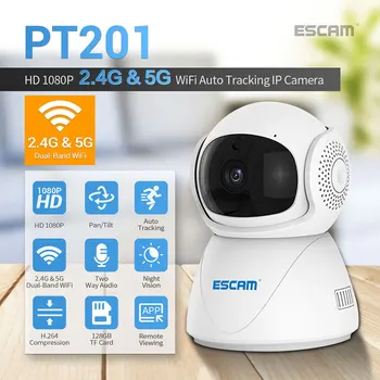 ESCAM PT201 2MP 1080P 2,4 G 5G Двойна Мрежова Безжична WIFI IP Камера Домашна Сигурност PTZ Куполна Детски монитор