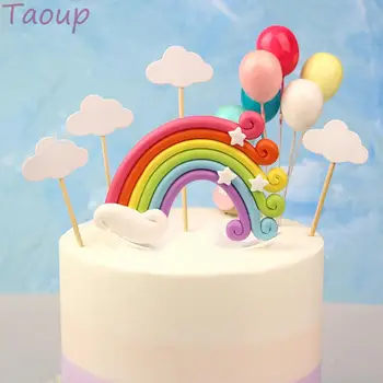 Taoup Облак Rainbow Unicorn Торта Topper Сватбени Фунийки Еднорог Рожден Ден Доставка На Торта Знамена Baby Shower Декор Момче Сувенири