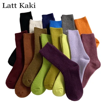 3 чифта В опаковка, Вълнени Чорапи За Жени, Топли Зимни Дебели Вълнени Ежедневни Дълги Чорапи, Обикновен Мек Дамски Чорапи в Корейски Стил