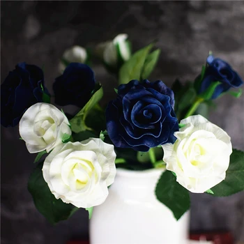5 бр. Истинска Сетивна Розата е Изкуствена Роза От Изкуствени Цветя, Сватбени Букети за Шаферките Фалшиви Цветя Вечерни Домашни Сватбена Украса тъмно бяло