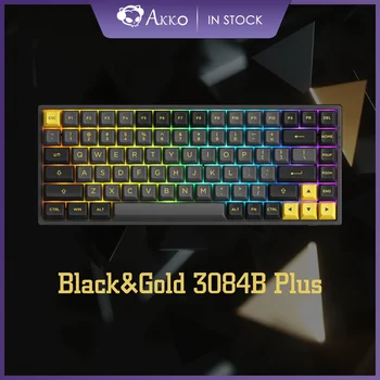 Akko 3084B Plus Черно-златната 5-за контакт безжична ръчна детска клавиатура с възможност за 