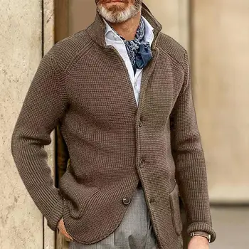 Еластичен Модерен Износоустойчива Пуловер, Палто Копчета Палто Пуловер Однотонного Цветове за ежедневието