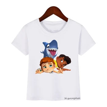 Тениска За момчета, Забавна детска Тениска с анимационни Принтом Sharkdog, летни Дрехи за момчета, бяла риза с къс ръкав, Потници